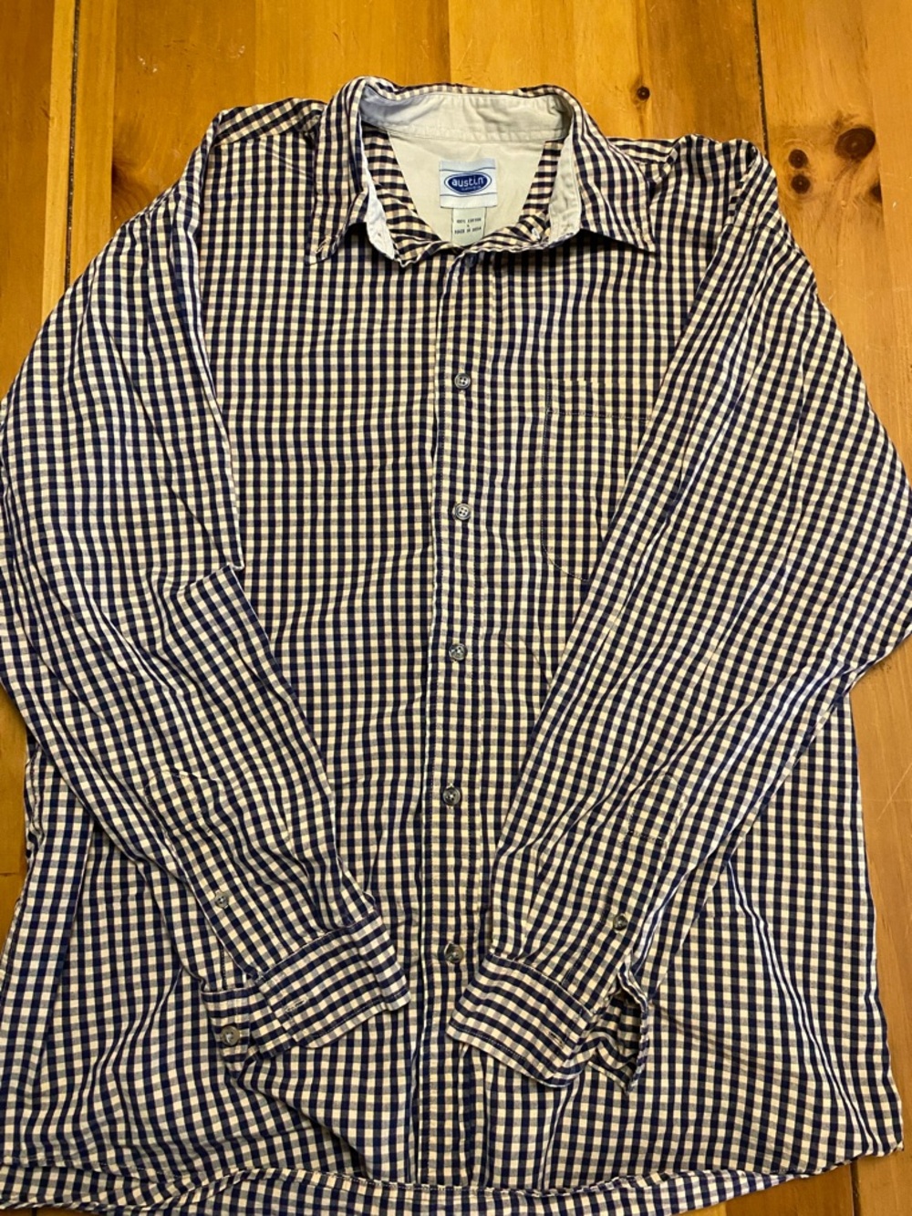 Austin Clothing Co. Navy and Cream Gingham Button-Up Shirt